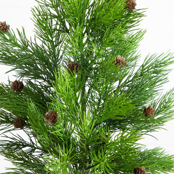 2' Artificial Real Touch Cedar Christmas Tree with Pinecones in Gray Decorative Planter