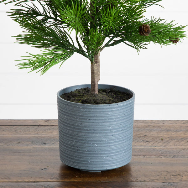2' Artificial Real Touch Cedar Christmas Tree with Pinecones in Gray Decorative Planter