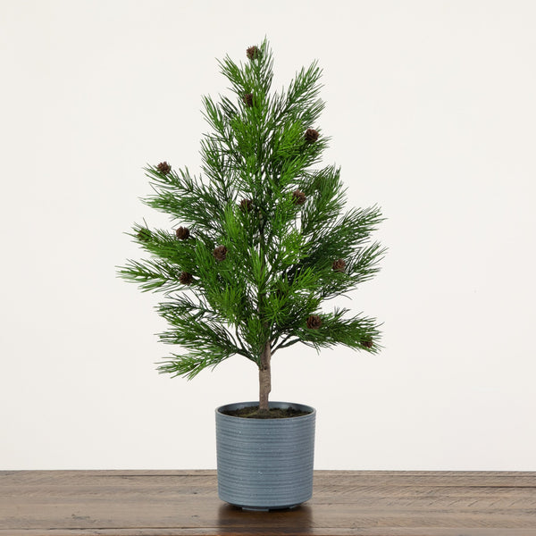 2' Artificial Real Touch Cedar Christmas Tree with Pinecones in Gray Decorative Planter
