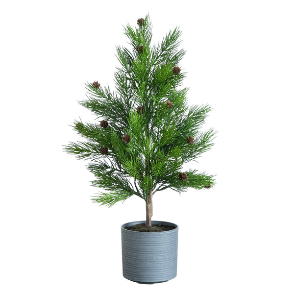2' Artificial Real Touch Cedar Christmas Tree with Pinecones in Gray Decorative Planter