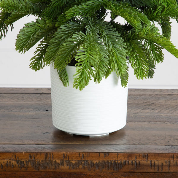 2' Artificial Real Touch Christmas Pine in White Decorative Planter