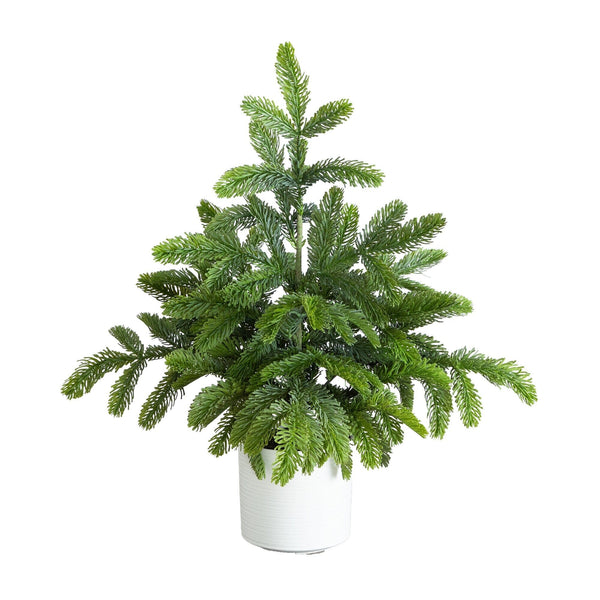 2' Artificial Real Touch Christmas Pine in White Decorative Planter