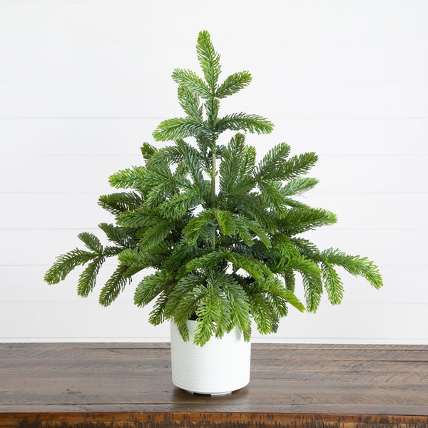 2' Artificial Real Touch Christmas Pine in White Decorative Planter