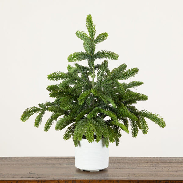 2' Artificial Real Touch Christmas Pine in White Decorative Planter