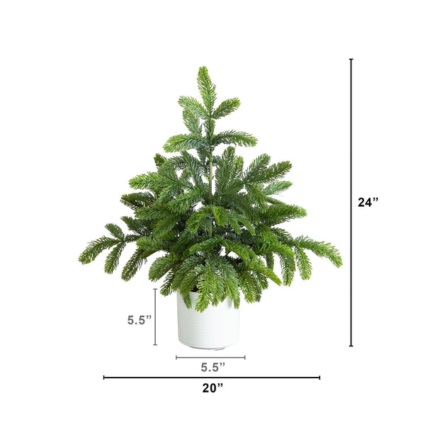 2' Artificial Real Touch Christmas Pine in White Decorative Planter