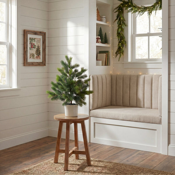 2' Artificial Real Touch Spruce Pine Christmas Tree in White Decorative Planter