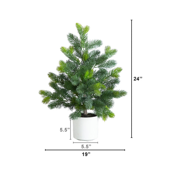 2' Artificial Real Touch Spruce Pine Christmas Tree in White Decorative Planter