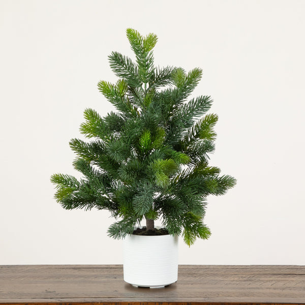 2' Artificial Real Touch Spruce Pine Christmas Tree in White Decorative Planter