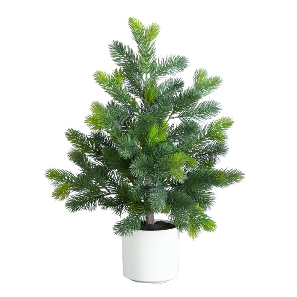 2' Artificial Real Touch Spruce Pine Christmas Tree in White Decorative Planter
