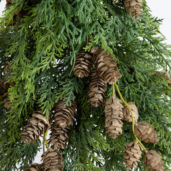 2' Artificial Down Swept Cedar Christmas Tree with Pinecones in Rustic Decorative Planter