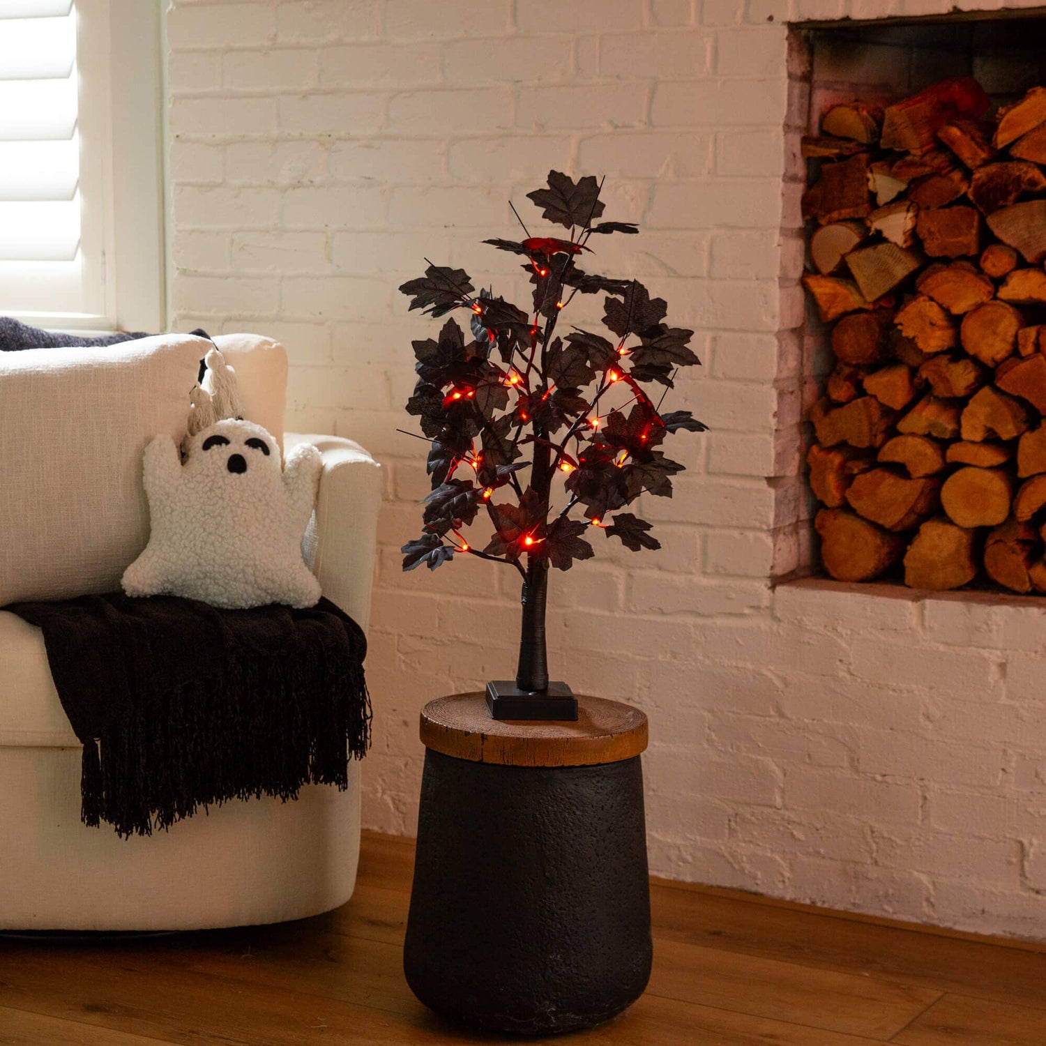 2' Pre-Lit Artificial Halloween Black Maple Tree with 24 Orange & Purple LED Lights