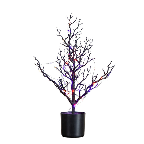 2' Pre-Lit Artificial Halloween Black Spooky Twig Tree with 60 Orange & Purple Copper Wire String LED Lights