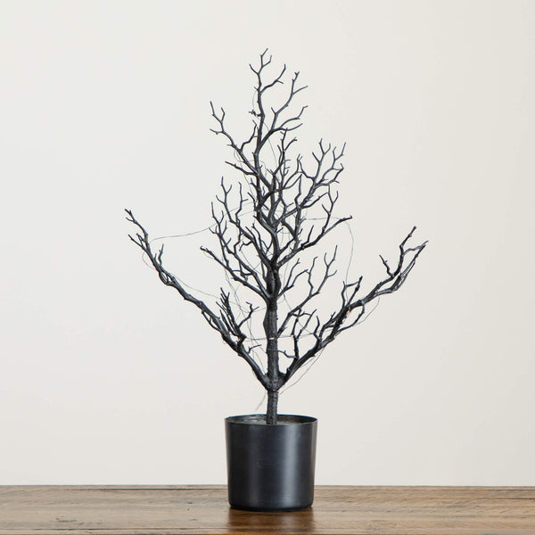 2' Pre-Lit Artificial Halloween Black Spooky Twig Tree with 60 Orange & Purple Copper Wire String LED Lights