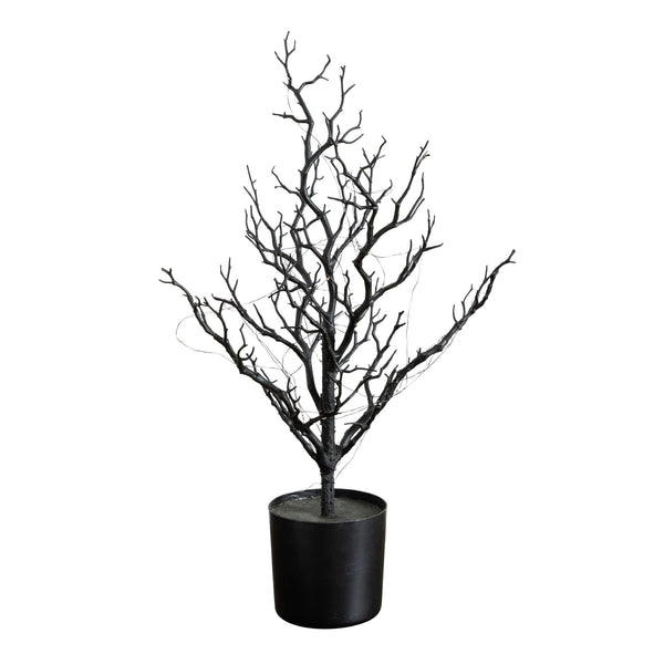 2' Pre-Lit Artificial Halloween Black Spooky Twig Tree with 60 Orange & Purple Copper Wire String LED Lights