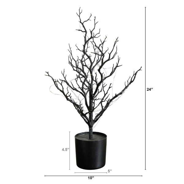 2' Pre-Lit Artificial Halloween Black Spooky Twig Tree with 60 Orange & Purple Copper Wire String LED Lights
