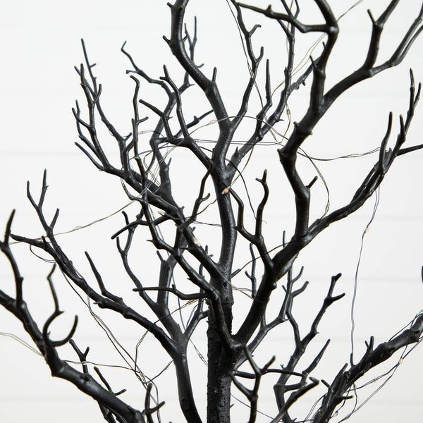 2' Pre-Lit Artificial Halloween Black Spooky Twig Tree with 60 Orange & Purple Copper Wire String LED Lights
