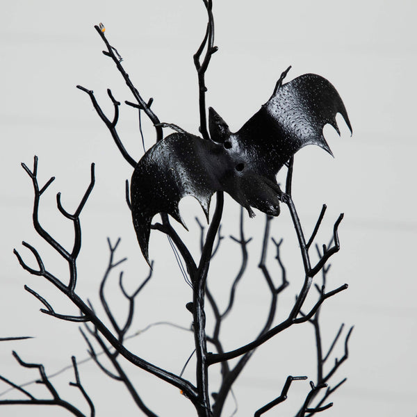 2' Pre-Lit Artificial Halloween Black Spooky Twig Tree with Bats and 40 Orange & Purple LED Lights