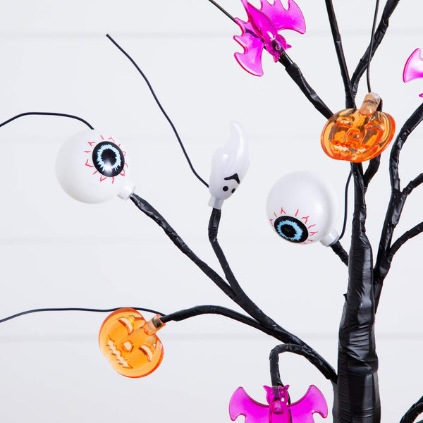 2' Pre-Lit Artificial Halloween Eyeballs, Ghosts, Bats & Pumpkins 24 LED Lighted Ornament Tree