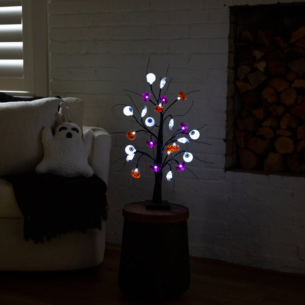 2' Pre-Lit Artificial Halloween Eyeballs, Ghosts, Bats & Pumpkins 24 LED Lighted Ornament Tree