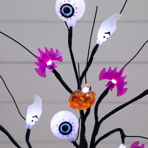 2' Pre-Lit Artificial Halloween Eyeballs, Ghosts, Bats & Pumpkins 24 LED Lighted Ornament Tree