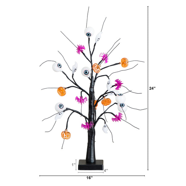 2' Pre-Lit Artificial Halloween Eyeballs, Ghosts, Bats & Pumpkins 24 LED Lighted Ornament Tree