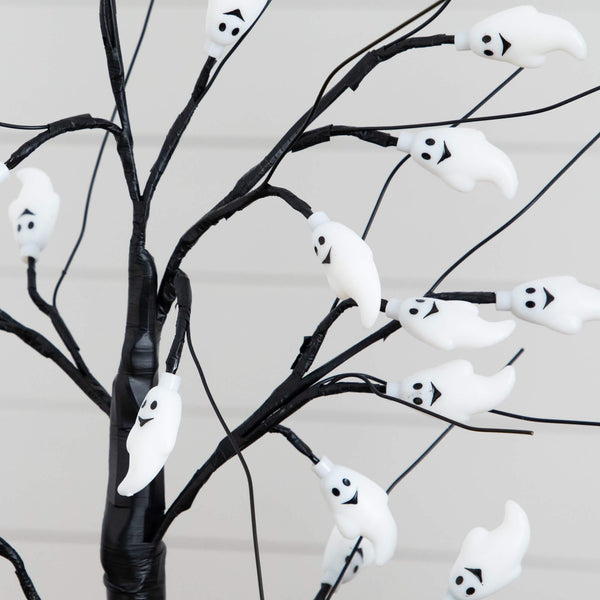 2' Pre-Lit Artificial Halloween Ghost Twig Tree with 24 Purple LED Lights