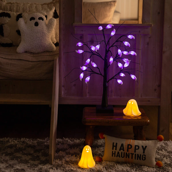 2' Pre-Lit Artificial Halloween Ghost Twig Tree with 24 Purple LED Lights