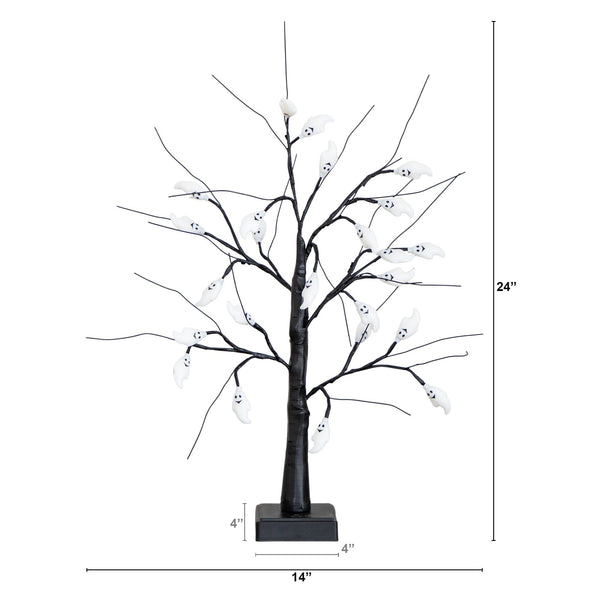 2' Pre-Lit Artificial Halloween Ghost Twig Tree with 24 Purple LED Lights
