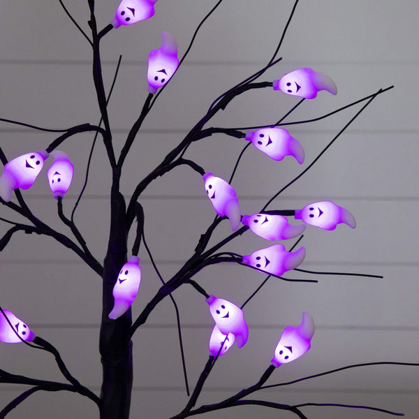 2' Pre-Lit Artificial Halloween Ghost Twig Tree with 24 Purple LED Lights