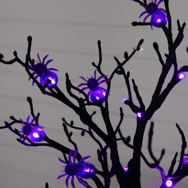 2' Pre-Lit Artificial Halloween Spider Twig Tree with 24 Purple LED Lights