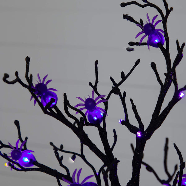 2' Pre-Lit Artificial Halloween Spider Twig Tree with 24 Purple LED Lights