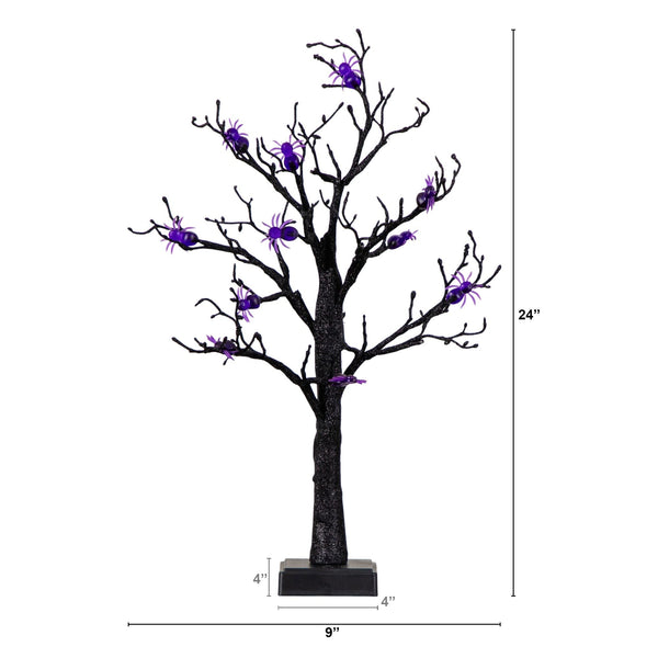 2' Pre-Lit Artificial Halloween Spider Twig Tree with 24 Purple LED Lights