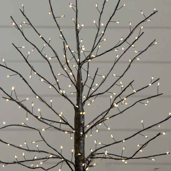 2' Pre-Lit Artifiical Halloween Black Twig Tree with 210 Warm White Fairy Copper Wire LED Lights