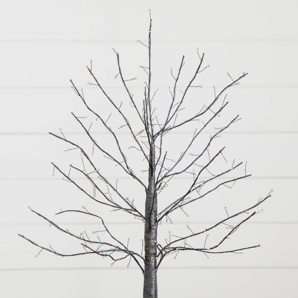 2' Pre-Lit Artifiical Halloween Black Twig Tree with 210 Warm White Fairy Copper Wire LED Lights