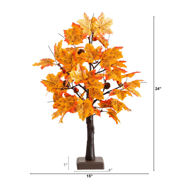 2' Pre-Lit Autumn Maple Artificial Fall Tree with Acorns & Pinecones and 18 Warm White LED Lights