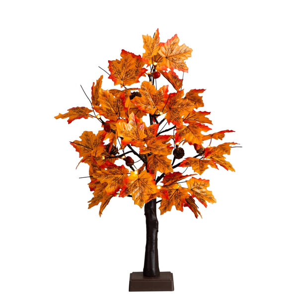 2' Pre-Lit Autumn Maple Artificial Fall Tree with Acorns & Pinecones and 18 Warm White LED Lights