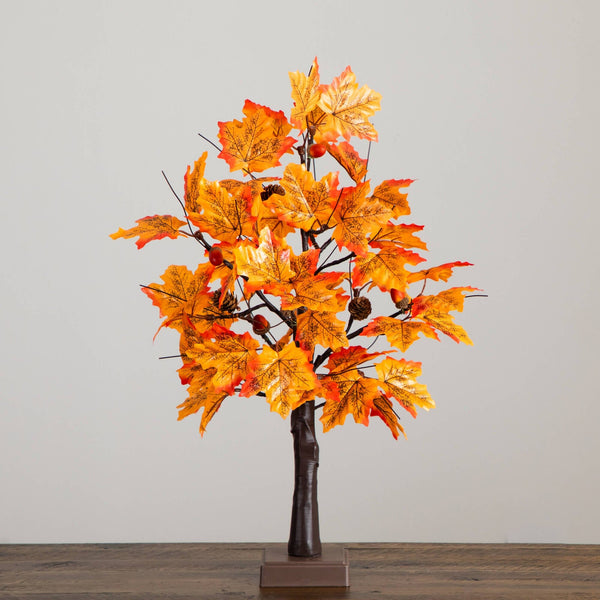 2' Pre-Lit Autumn Maple Artificial Fall Tree with Acorns & Pinecones and 18 Warm White LED Lights