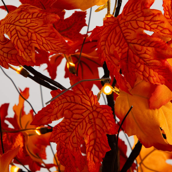 2' Pre-Lit Bright Autumn Maple Artificial Fall Tree with 24 Warm White LED Lights and Detachable Base