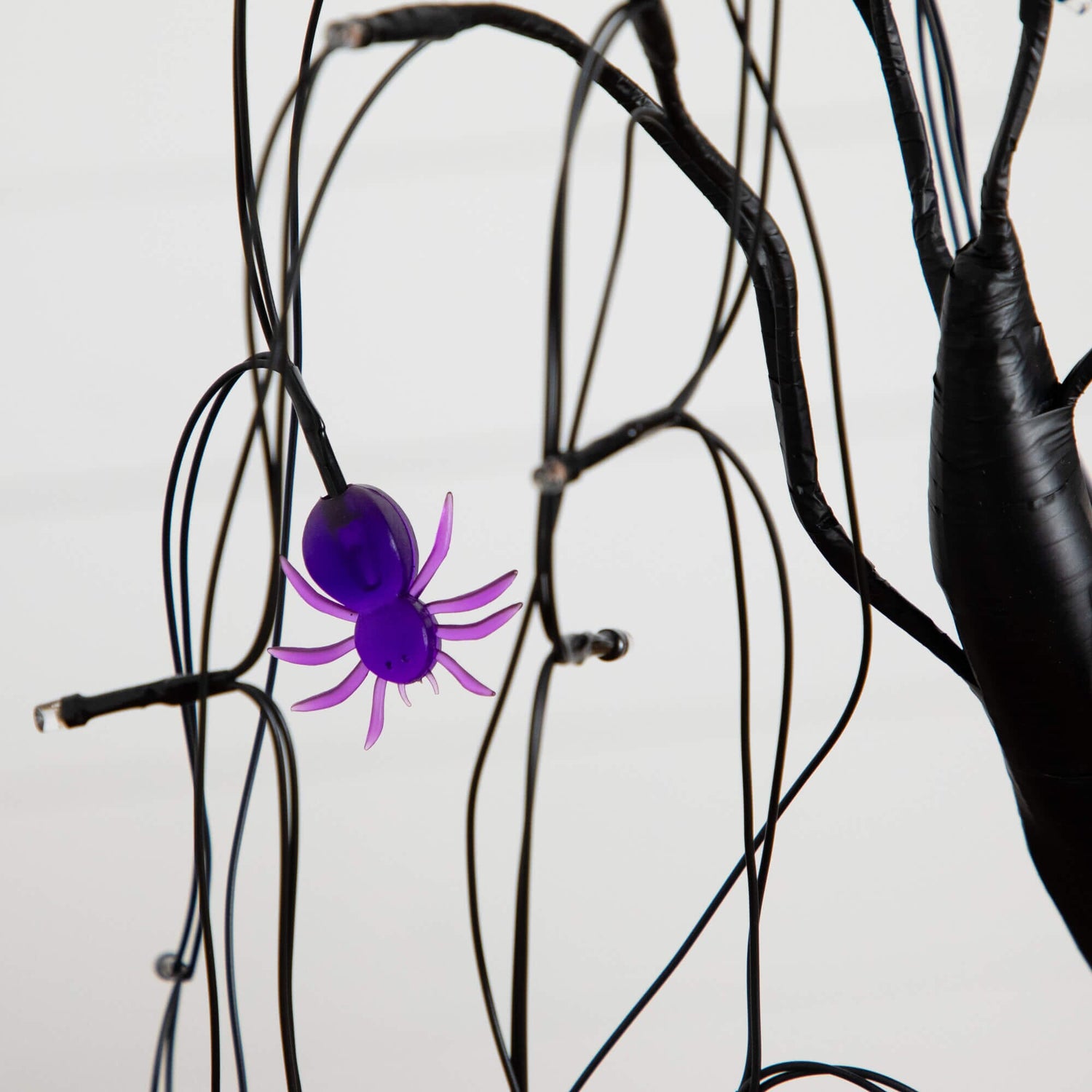 2' Pre-Lit Halloween Artificial Black Spooky Spider Willow Tree with 60 Orange & Purple LED Lights