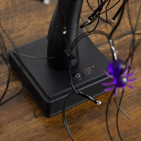 2' Pre-Lit Halloween Artificial Black Spooky Spider Willow Tree with 60 Orange & Purple LED Lights