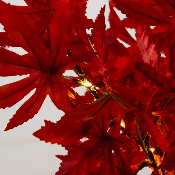 2' Pre-Lit Red Autumn Maple Artificial Fall Tree with 50 Warm White LED Lights and Detachable Base