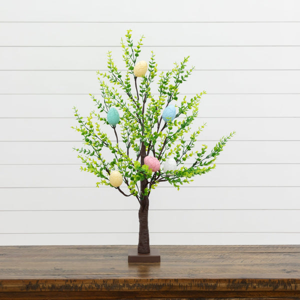 2' Pre-Lit Artificial Easter Egg Twig Tree with Greens and 24 Warm White LED Lights