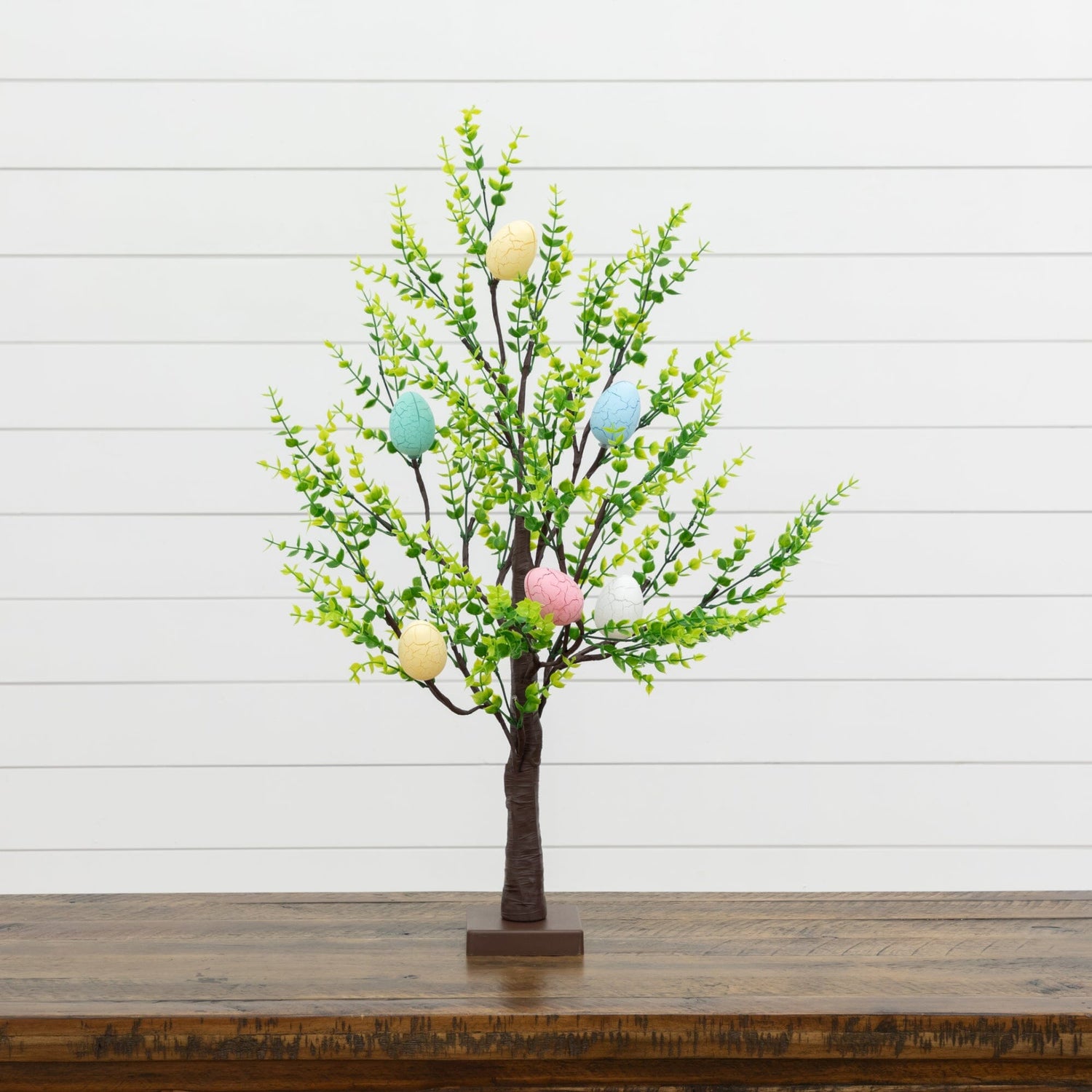 2' Pre-Lit Artificial Easter Egg Twig Tree with Greens and 24 Warm White LED Lights