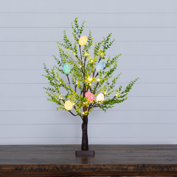 2' Pre-Lit Artificial Easter Egg Twig Tree with Greens and 24 Warm White LED Lights