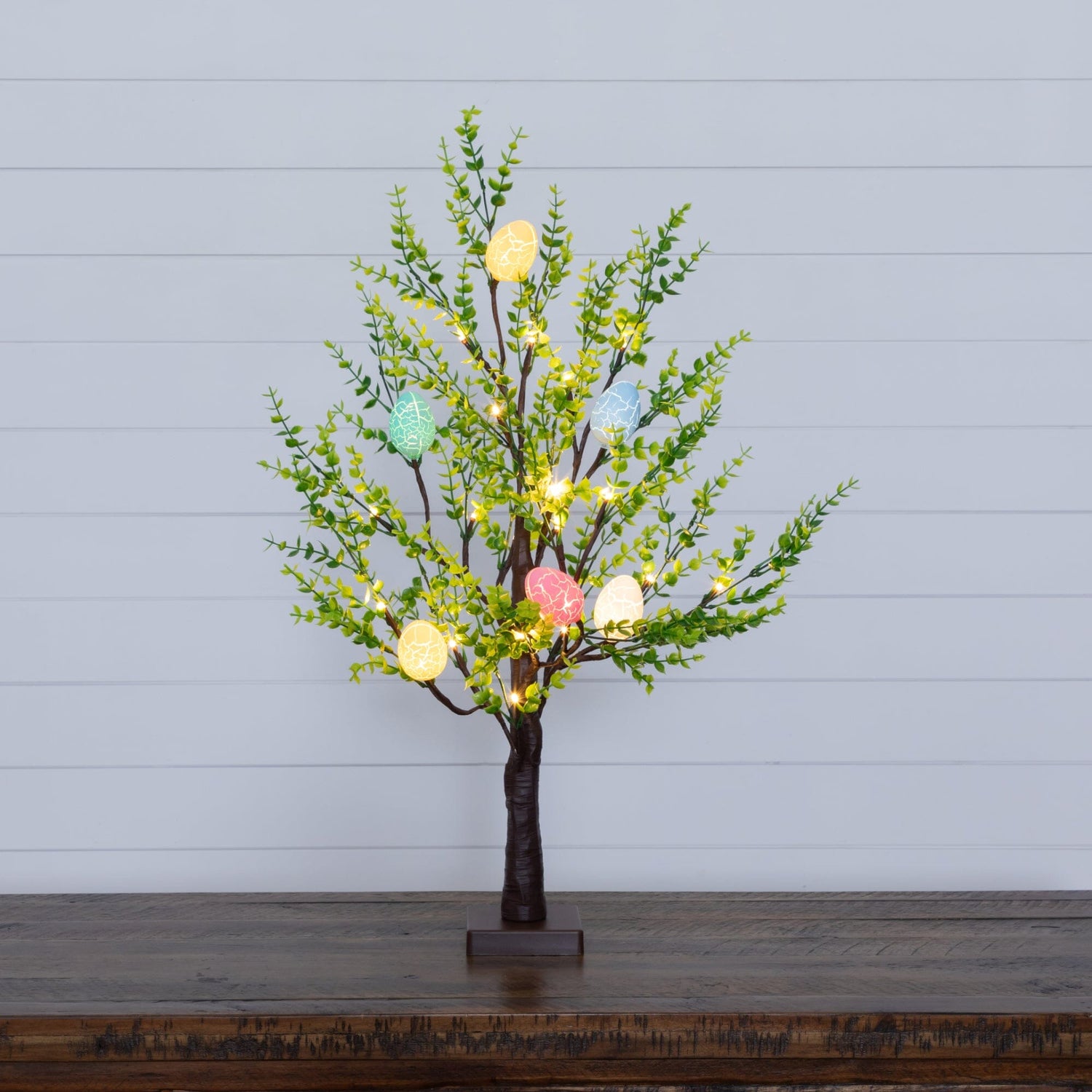 2' Pre-Lit Artificial Easter Egg Twig Tree with Greens and 24 Warm White LED Lights