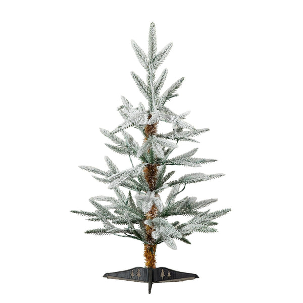2’ Pre-Lit Artificial Flocked Woodland Fir Christmas Tree with 10 Warm White LED Lights