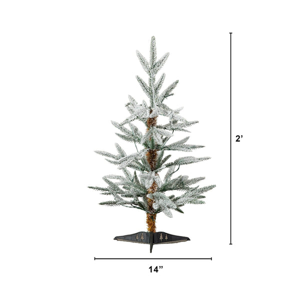 2’ Pre-Lit Artificial Flocked Woodland Fir Christmas Tree with 10 Warm White LED Lights