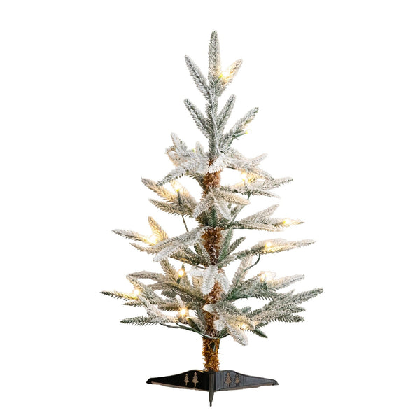 2’ Pre-Lit Artificial Flocked Woodland Fir Christmas Tree with 10 Warm White LED Lights