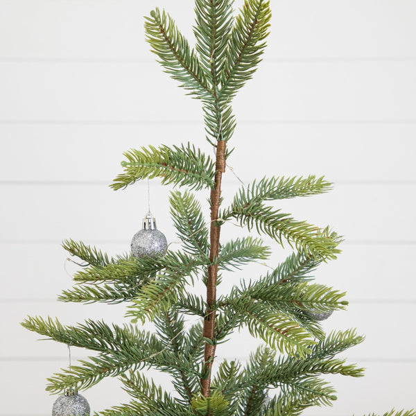 2' Pre-Lit Artificial Fraser Fir “Natural Look” Christmas Tree with 20 LED Lights and Silver Ornaments in Burlap Wrapped Base