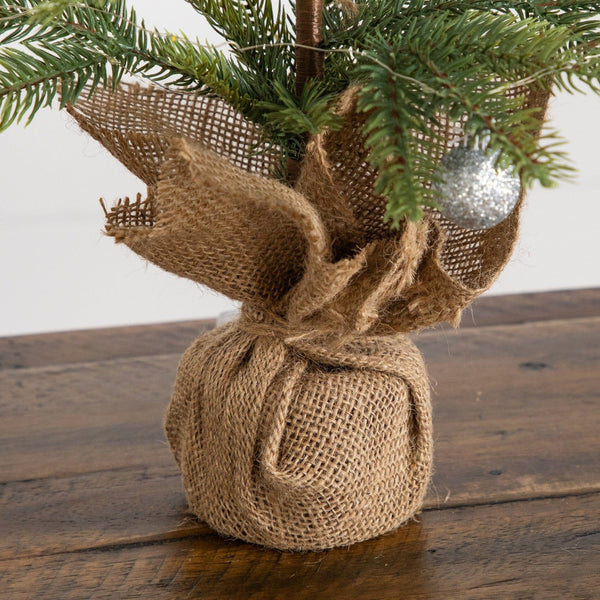 2' Pre-Lit Artificial Fraser Fir “Natural Look” Christmas Tree with 20 LED Lights and Silver Ornaments in Burlap Wrapped Base